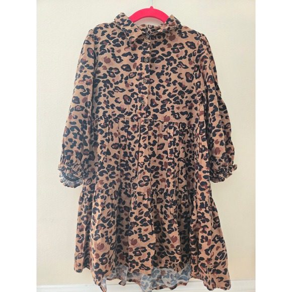 next Other - Next Girls Leopard Print Tiered Shirt Dress Brown 7 Years 122cm‎ 233-500-090